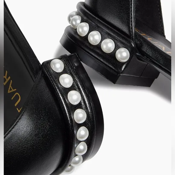 NWT Stuart Weitzman Nudistcurve Pearl-Embellished Leather Sandals