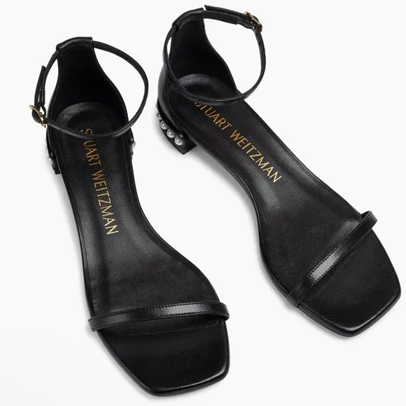NWT Stuart Weitzman Nudistcurve Pearl-Embellished Leather Sandals