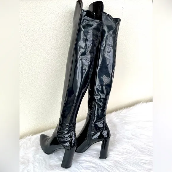 NWT! Stuart Weitzman Over-the-Knee Black Patent Leather Boots Size 39