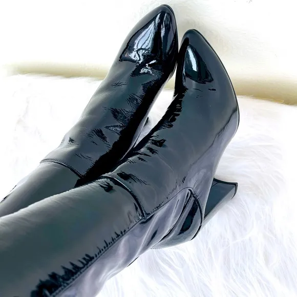 NWT! Stuart Weitzman Over-the-Knee Black Patent Leather Boots Size 39