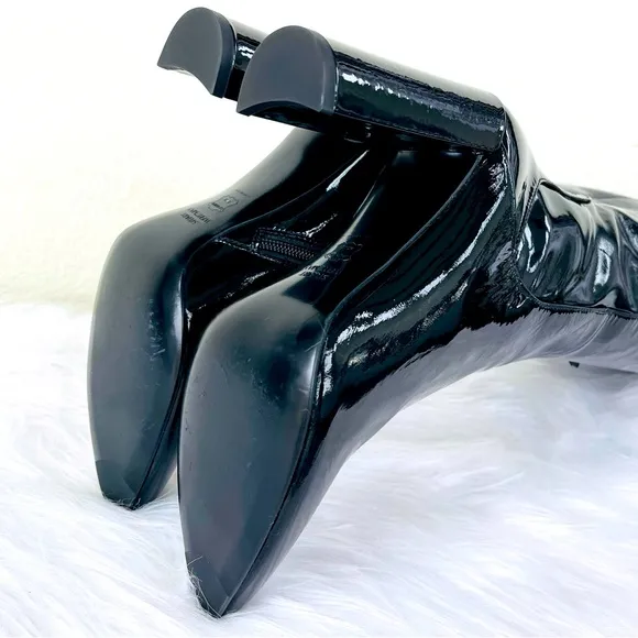 NWT! Stuart Weitzman Over-the-Knee Black Patent Leather Boots Size 39