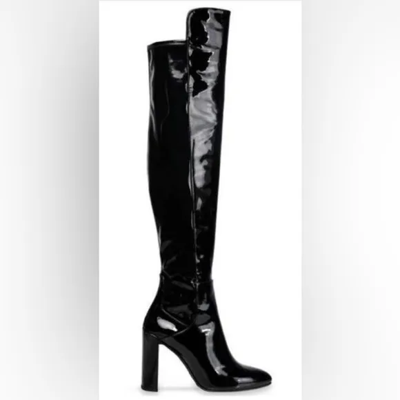 NWT! Stuart Weitzman Over-the-Knee Black Patent Leather Boots Size 39