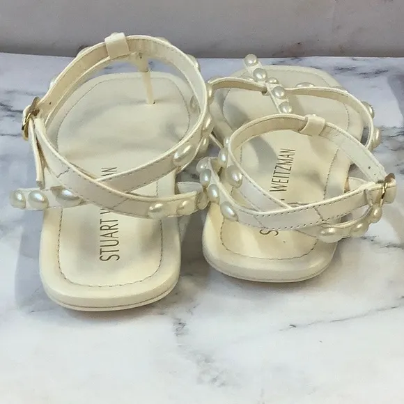 NWT Stuart Weitzman Women's Ivory Color Embellished Flat Sandals Size 10US