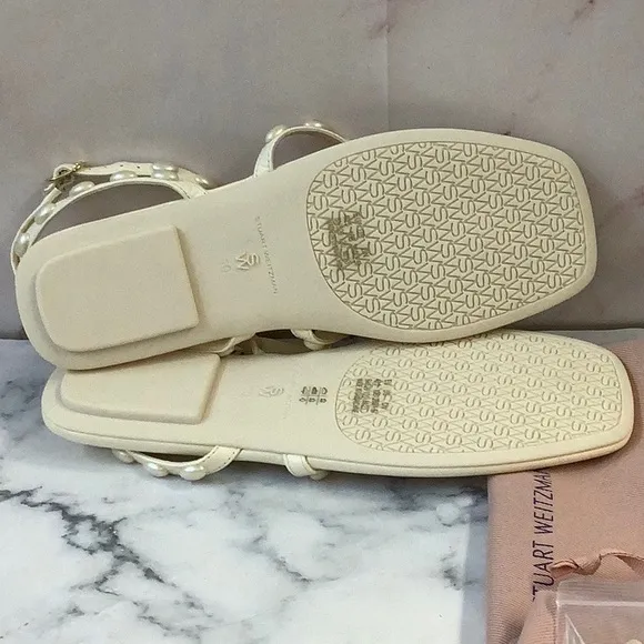 NWT Stuart Weitzman Women's Ivory Color Embellished Flat Sandals Size 10US