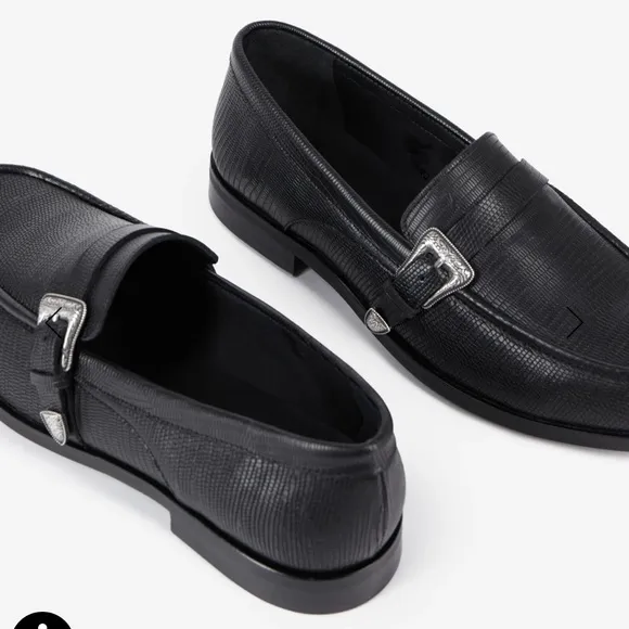 NWT The Kooples Men’s Black Leather Loafers with Western Buckle