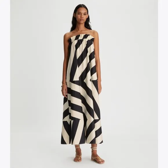 NWT Tory Burch Wide Stripe Long Dress Maxi Strapless Summer Stripe