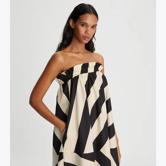 NWT Tory Burch Wide Stripe Long Dress Maxi Strapless Summer Stripe