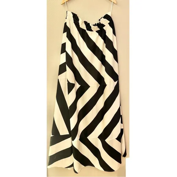 NWT Tory Burch Wide Stripe Long Dress Maxi Strapless Summer Stripe