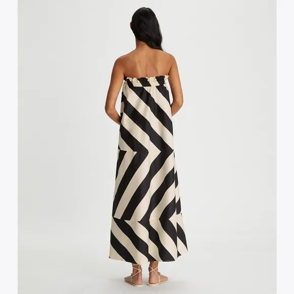 NWT Tory Burch Wide Stripe Long Dress Maxi Strapless Summer Stripe