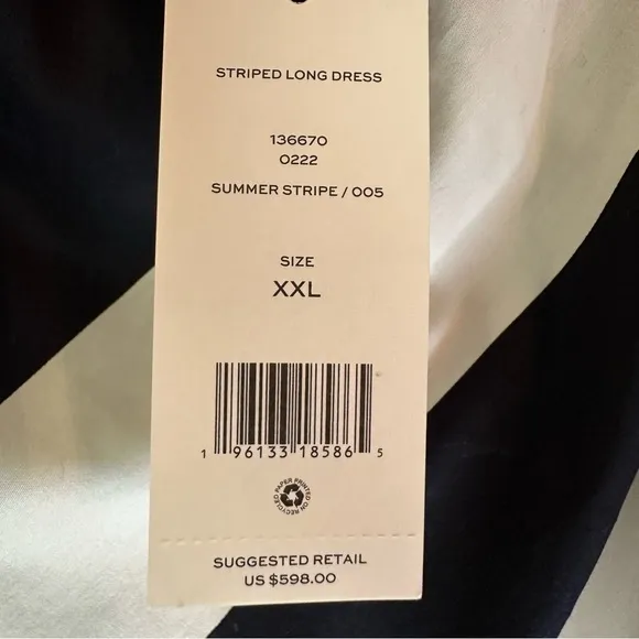 NWT Tory Burch Wide Stripe Long Dress Maxi Strapless Summer Stripe