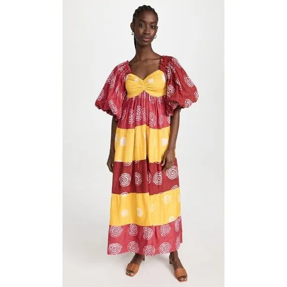 NWT Tuckernuck Elisamama Adufe Dress Cotton Printed Maxi Puff Sleeves