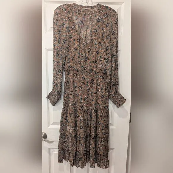 NWT Veronica Beard Tunis drop waist floral brown tier ruffle peasant mid dress 2