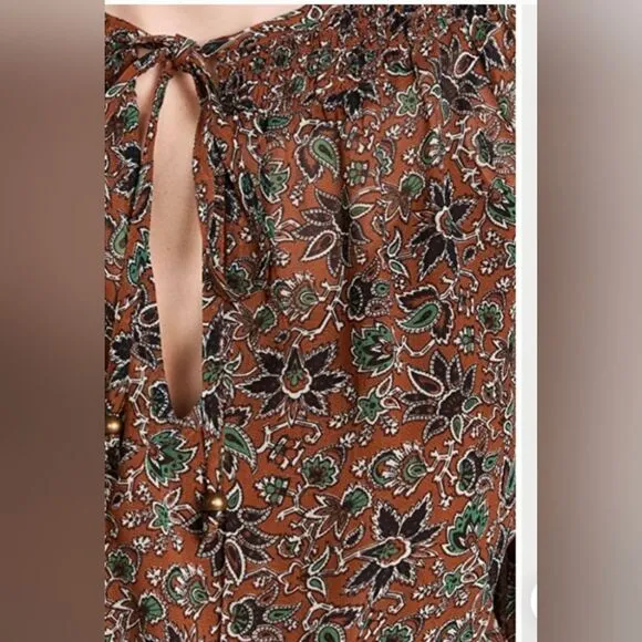 NWT Veronica Beard Tunis drop waist floral brown tier ruffle peasant mid dress 2