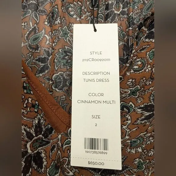 NWT Veronica Beard Tunis drop waist floral brown tier ruffle peasant mid dress 2