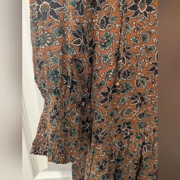 NWT Veronica Beard Tunis drop waist floral brown tier ruffle peasant mid dress 2