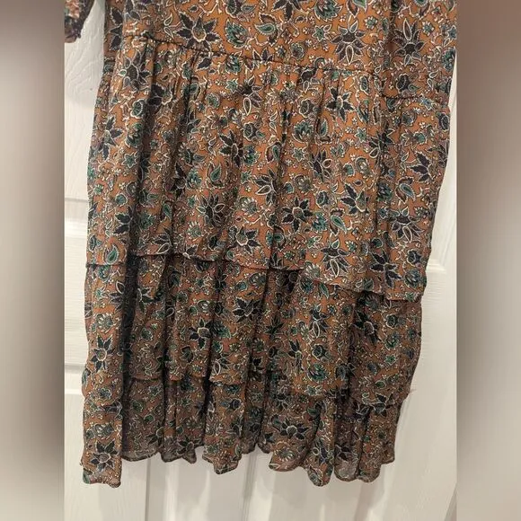NWT Veronica Beard Tunis drop waist floral brown tier ruffle peasant mid dress 2