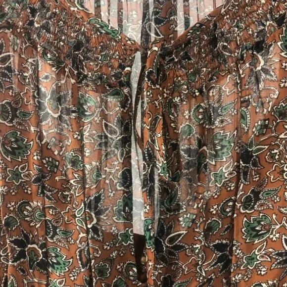 NWT Veronica Beard Tunis drop waist floral brown tier ruffle peasant mid dress 2
