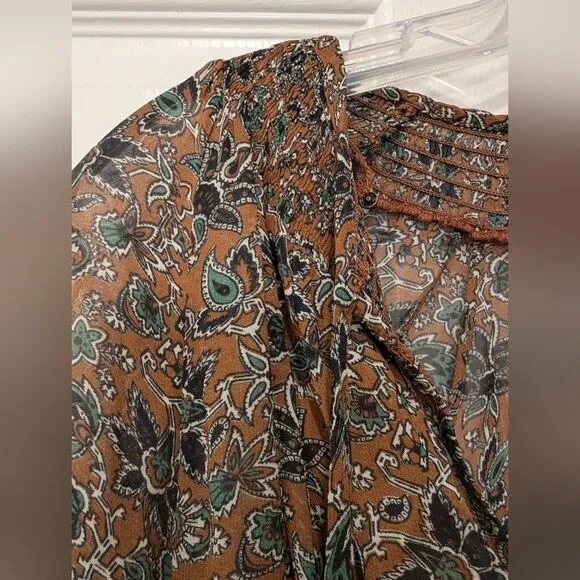 NWT Veronica Beard Tunis drop waist floral brown tier ruffle peasant mid dress 2