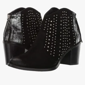 NWT Very Volatile Black Silver Zeke Leather Ankle Boots Zip rhinestone sparkle 8