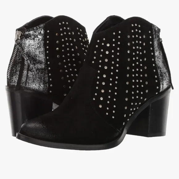 NWT Very Volatile Black Silver Zeke Leather Ankle Boots Zip rhinestone sparkle 8