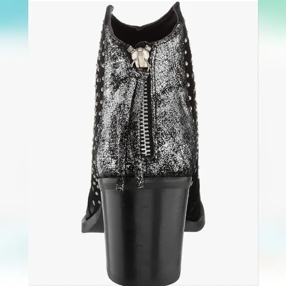 NWT Very Volatile Black Silver Zeke Leather Ankle Boots Zip rhinestone sparkle 8