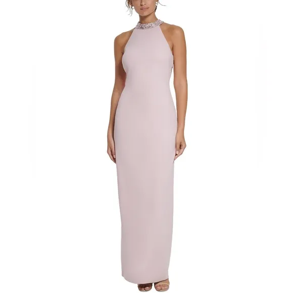 NWT Vince Camuto Halterneck Embellished dress has a high-cut hemline slit size 2