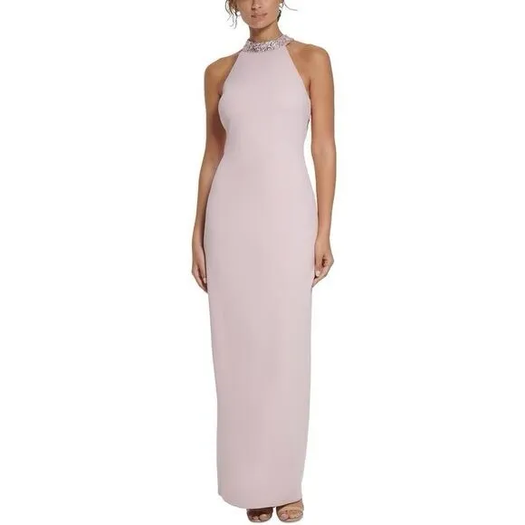 NWT Vince Camuto Halterneck Embellished dress has a high-cut hemline slit size 2