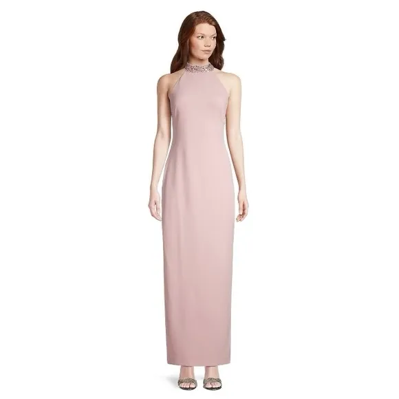 NWT Vince Camuto Halterneck Embellished dress has a high-cut hemline slit size 2