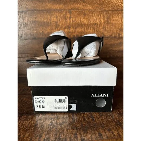 NWT Women's Alfani Black Flat Sandals Size 8.5