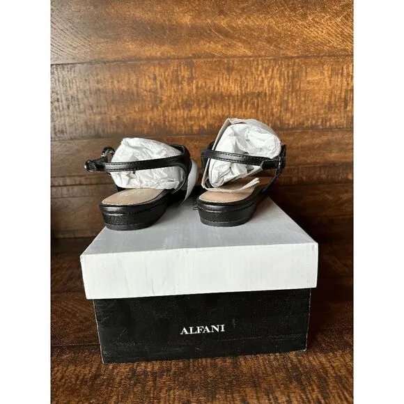 NWT Women's Alfani Black Flat Sandals Size 8.5