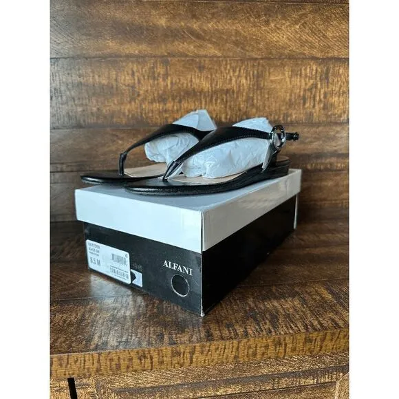 NWT Women's Alfani Black Flat Sandals Size 8.5