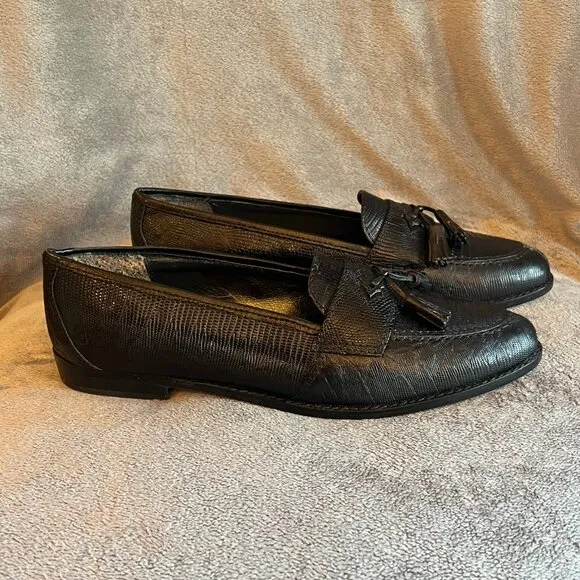 NWT Women's Marshall Fields Black Lizard Tassel Loafers, Size 9 1/2