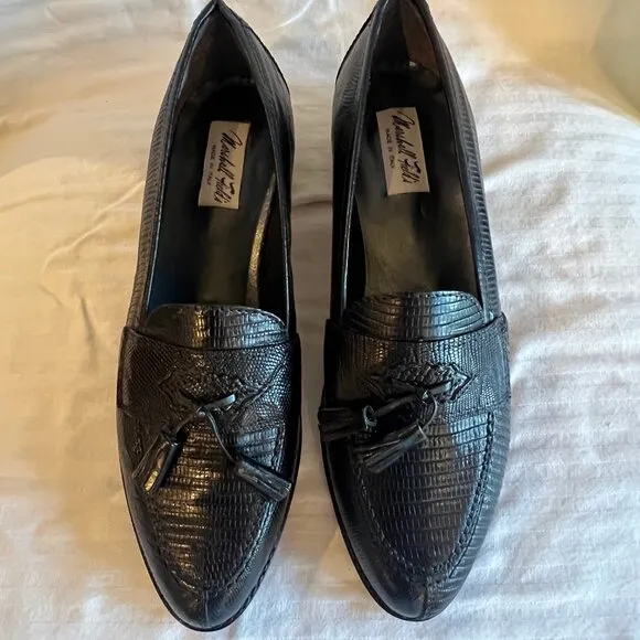 NWT Women's Marshall Fields Black Lizard Tassel Loafers, Size 9 1/2