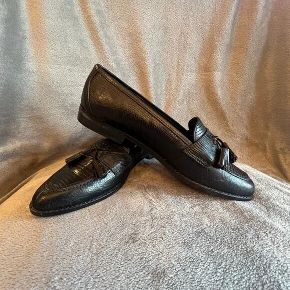 NWT Women's Marshall Fields Black Lizard Tassel Loafers, Size 9 1/2