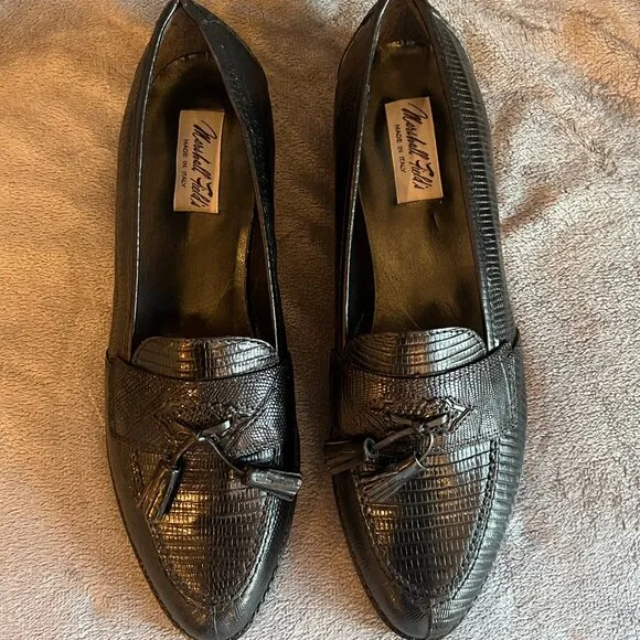 NWT Women's Marshall Fields Black Lizard Tassel Loafers, Size 9 1/2