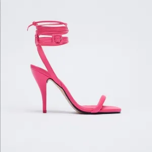 NWT. Zara Pink Tied High-Heel Sandals. Size 9.
