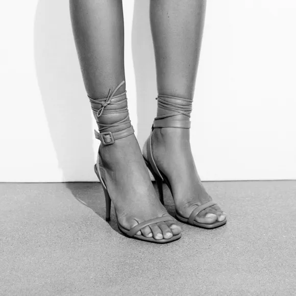 NWT. Zara Pink Tied High-Heel Sandals. Size 9.