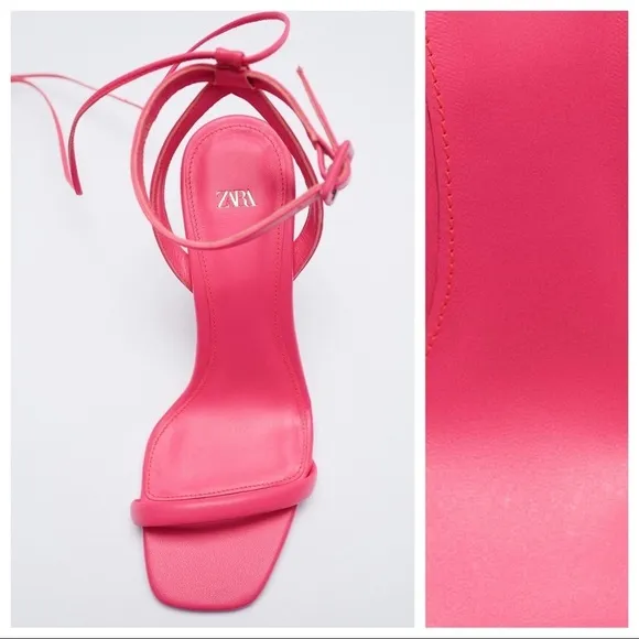 NWT. Zara Pink Tied High-Heel Sandals. Size 9.