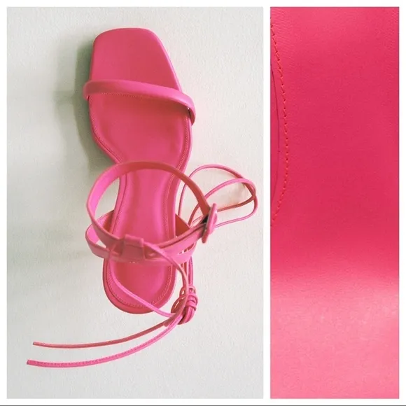 NWT. Zara Pink Tied High-Heel Sandals. Size 9.