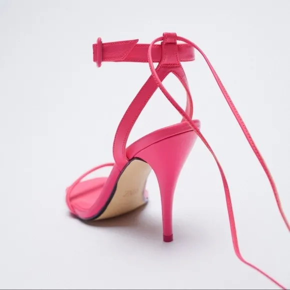 NWT. Zara Pink Tied High-Heel Sandals. Size 9.