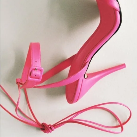 NWT. Zara Pink Tied High-Heel Sandals. Size 9.