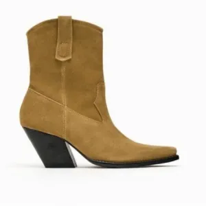 NWT. Zara Taupe Split Suede Cowboy Ankle Boots. Size 8.