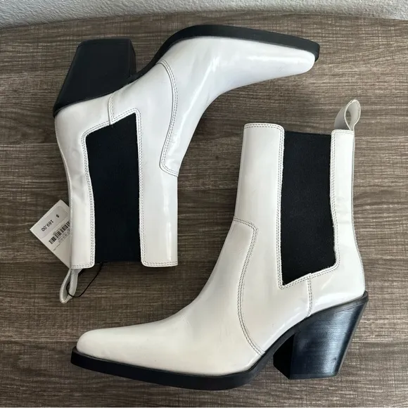 NWT Zara White Heeled Leather Ankle Boots Women’s EU Size 36 US 6