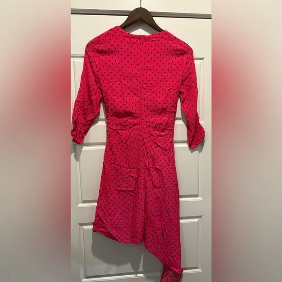 NWT ZARA Women’s Ruched Polka Dot Pink Black Asymmetric Trendy Dress XS X-Small