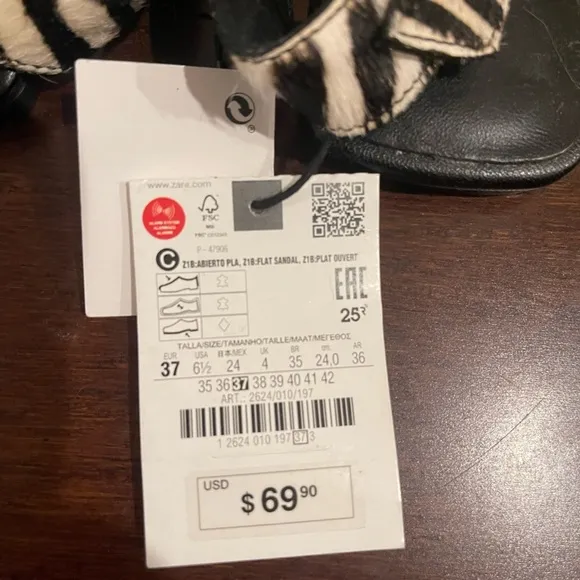 NWT Zebra Print Women's Sandals 6.5 37