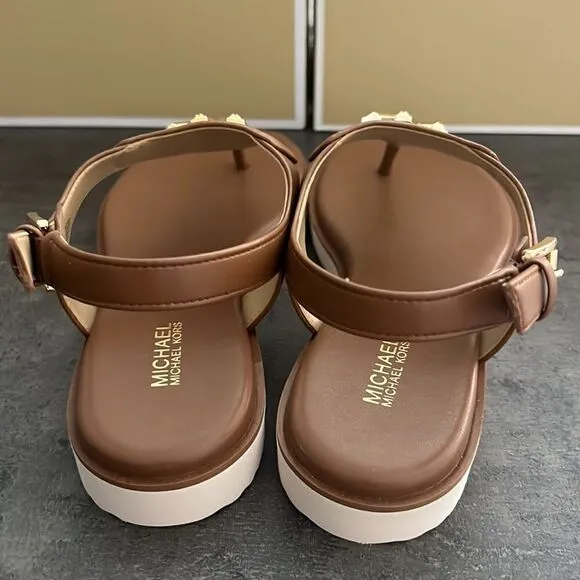 NWT MICHAEL KORS vegan flat sandals brown 6
