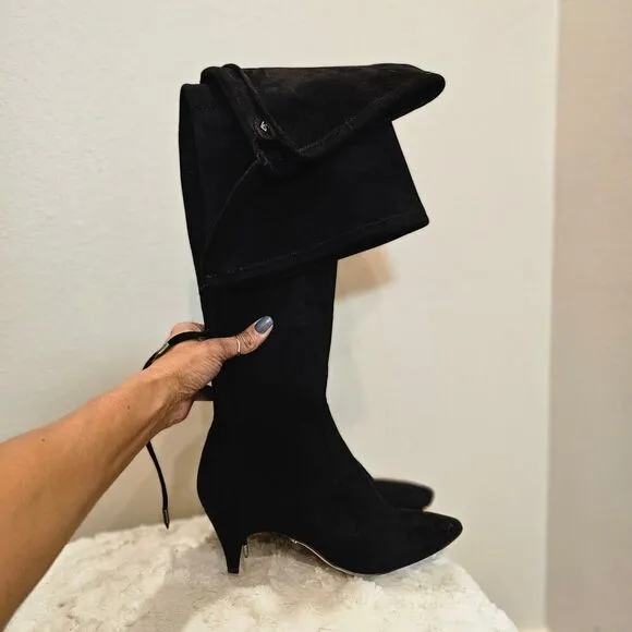 NWT Sam Edelman Women's Black Suede Knee Boots with drawstring Size 9.5