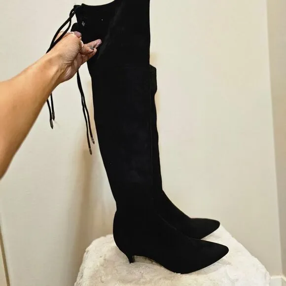 NWT Sam Edelman Women's Black Suede Knee Boots with drawstring Size 9.5