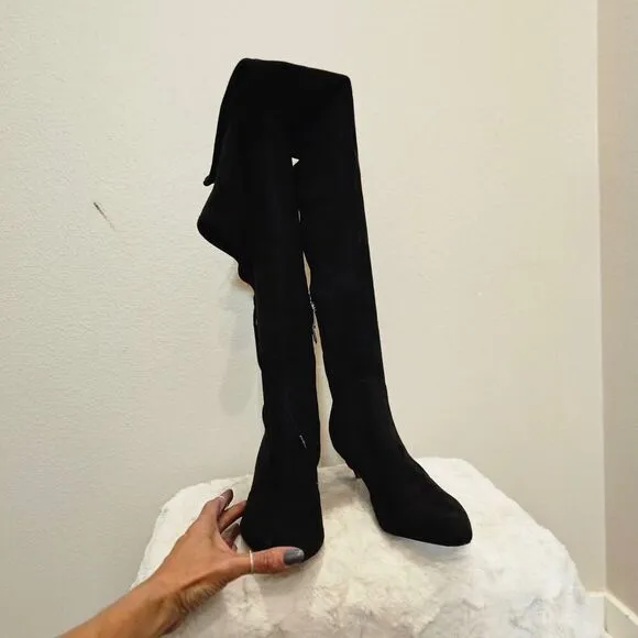 NWT Sam Edelman Women's Black Suede Knee Boots with drawstring Size 9.5