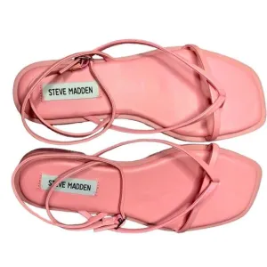 NWT STEVE MADDEN Pink Rise Flat Sandals. Cross Back Straps Slip On Toe. Size: 7